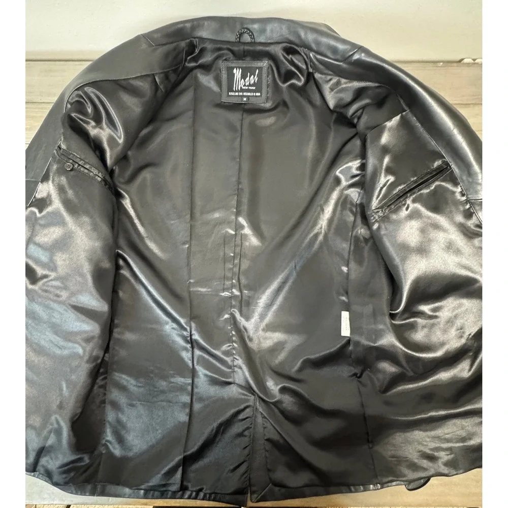 Modal New York Mens Black‎ Leather Western Blazer Jacket Coat Lined Size Medium